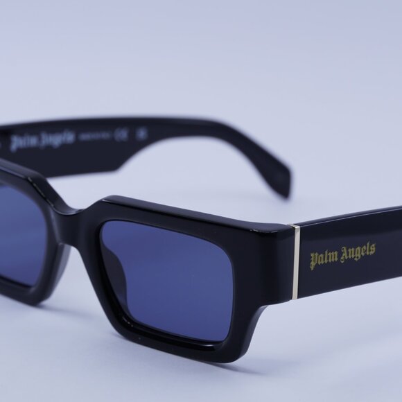 Palm Angels PERI086 HYDE 1045 Sunglasses Black Rectangle Frame, Blue Lenses - Picture 2 of 11